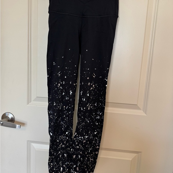 Lululemon Wunder Under Black/Silver Splatter Leggings Size 2 - Picture 3 of 7